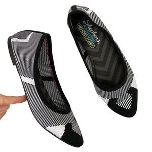 Skechers Black White Knit Comfort Ballet Flats Womens 7.5